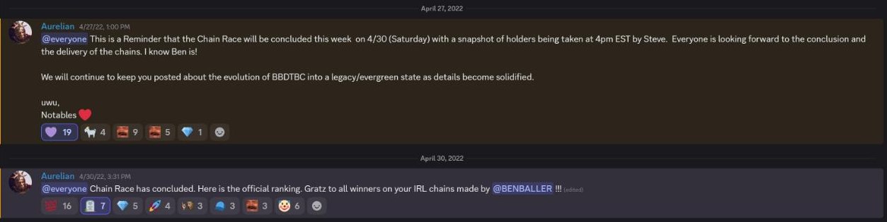 Screenshot of the Apr 30 2022 race-concluded post